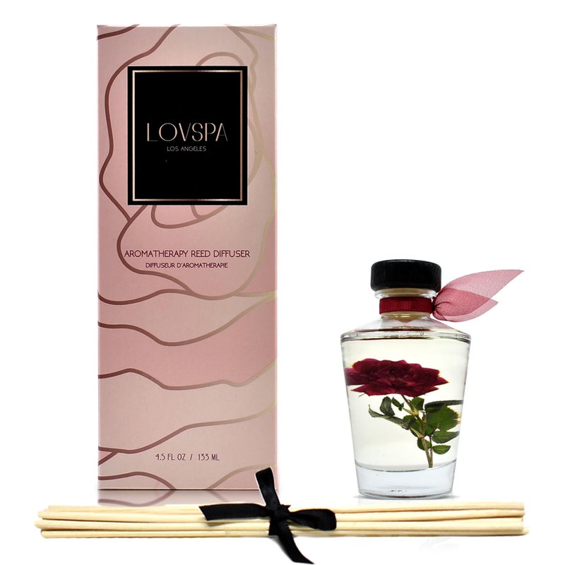 LOVSPA Reed Diffuser Set, PURIFY Rosewater Scented Oil Diffuser with Sticks, Home Fragrance Accessories for Bathroom Shelf Decor, Aroma Diffusers for Home or Office Desk, USA Made - Image 2